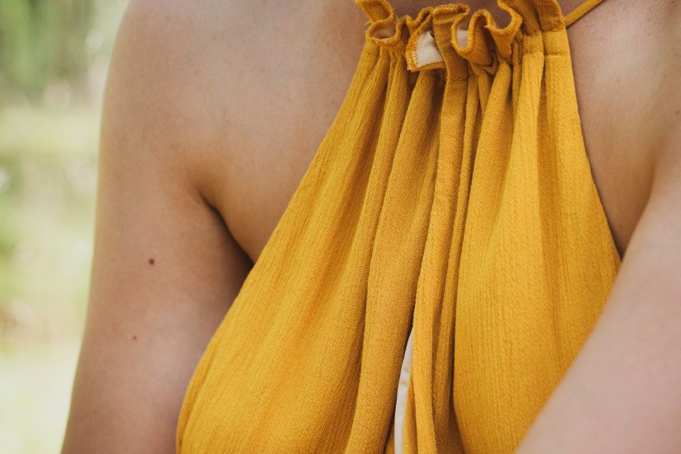 Yellow dress. Summer clothing closeup