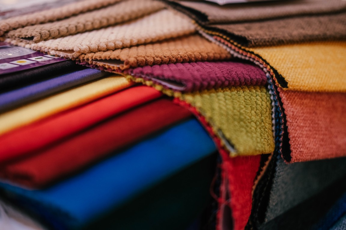 Colorful samples of upholstery fabrics for upholstered furniture