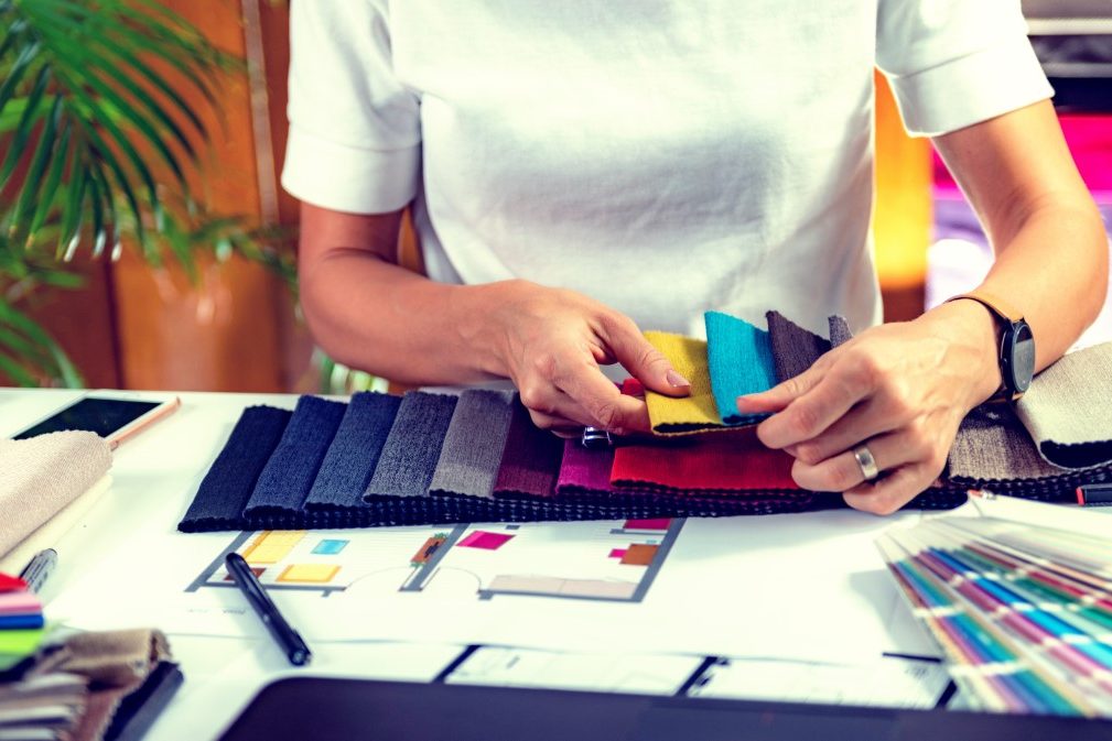 Architect choosing fabric samples